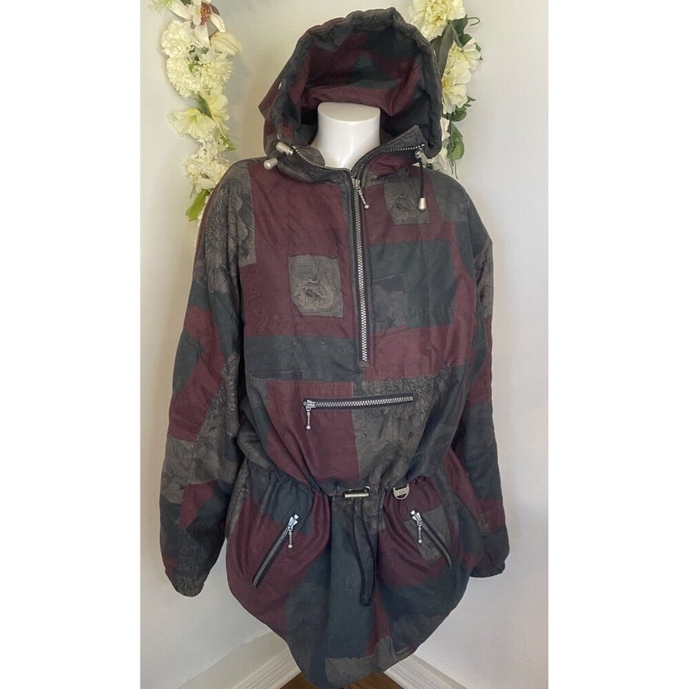Nils Women Sz 12 Ski Jacket‎ Coat Rare Retro Floral 1/4 Zip Button Insulated Vtg